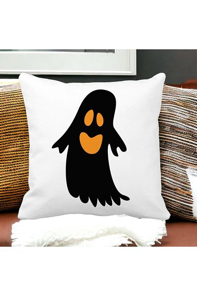 BEKZ Decorative Pillow with Halloween Ghost 2 motif, 40x40 cm, White, Matte, Removable Cover, Bellows