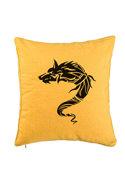 BEKZ Perna Decorativa, Model Lup Dacic, 40x40 cm, Galben, Husa Detasabila, Bu...