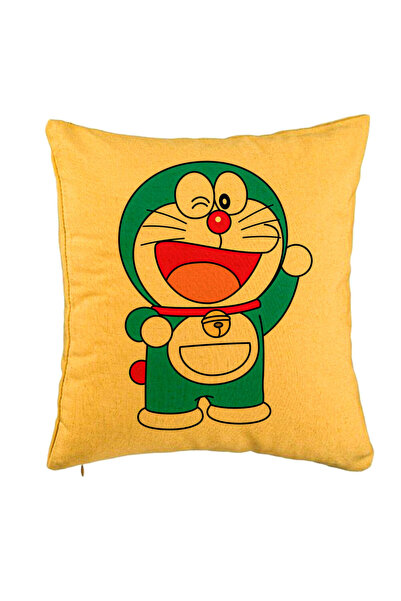 BEKZ Декоративна възглавница, детски мотив Дораемон, 40x40 см, жълта, с подви...