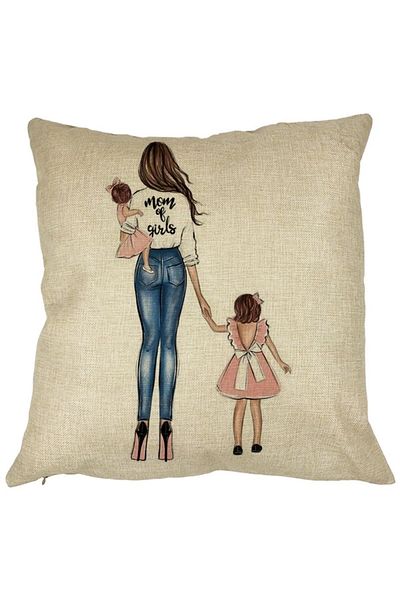 BEKZ Perna Decorativa Patrata Mom of Girls, 40x40 cm, Husa Detasabila, Burduf