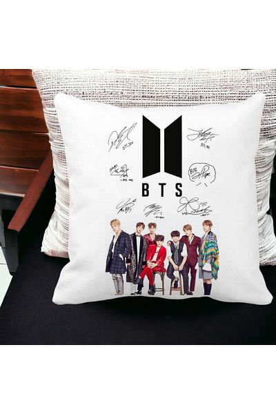 BEKZ BTS Square Decorative Pillow, 40x40 cm, White, Matte, Removable Cover, Bellows