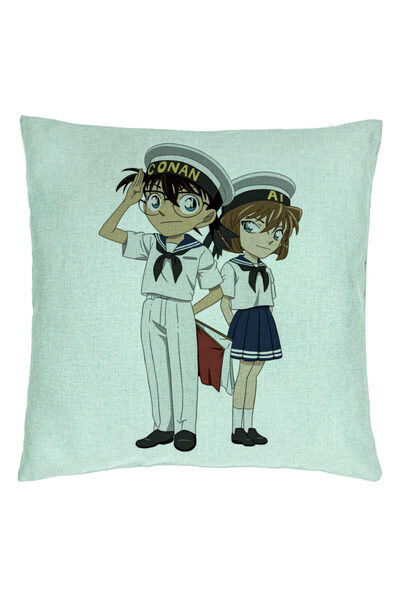 BEKZ Perna Decorativa cu Detective Conan 2, 40x40 cm, Verde Menta, Husa Detasabila, Burduf