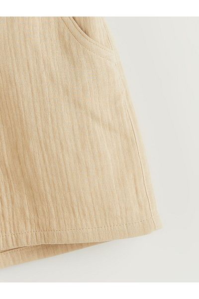 LC Waikiki Beige Elastic Waist Muslin Girl's Shorts