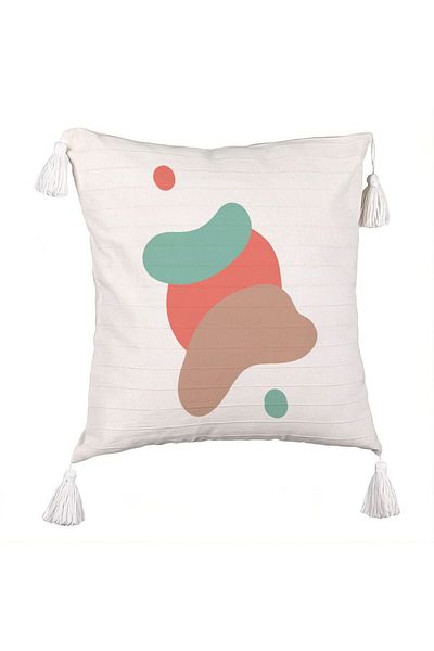 BEKZ Decorative Pillow with Fringes, Abstract Pattern 9, 45x45 cm, Ecru, With zipper