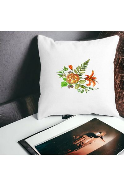 BEKZ Perna Decorativa Patrata Florale, 40x40 cm, Alba, Mata, Husa Detasabila, Burduf