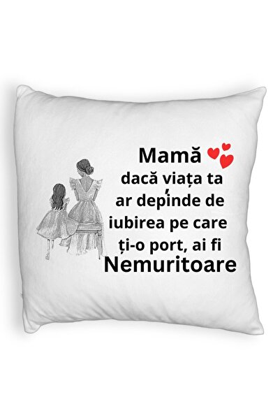 BEKZ Perna Decorativa Fluffy, Model pentru Mama 3, 40x40 cm, Alba, Husa Detasabila, Burduf