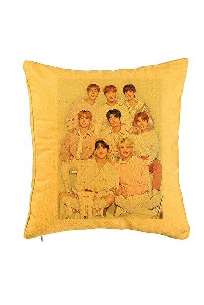 BEKZ Perna Decorativa, Stray Kids 7, 40x40 cm, Galben, Husa Detasabila, Burduf