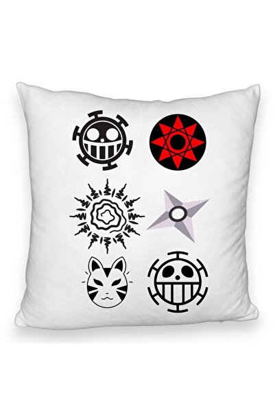 BEKZ Perna Decorativa Fluffy cu Naruto symbols, 40x40 cm, Alba, Husa Detasabi...
