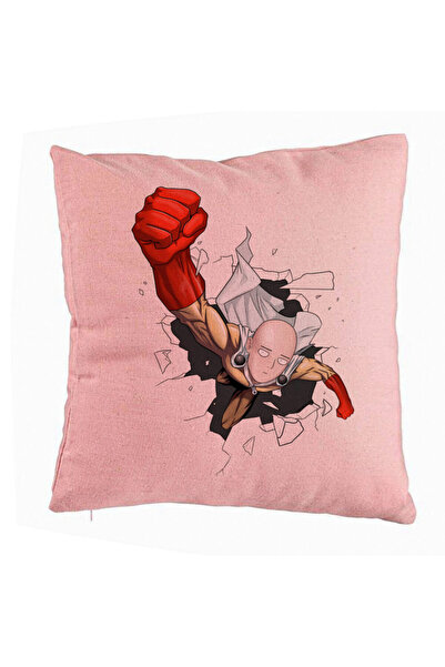 BEKZ Perna Decorativa cu One Punch man, 40x40 cm, Roz, Husa Detasabila, Burduf