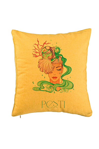BEKZ Față de pernă, model cu semn zodiacal Pești, 40x40 cm, galben