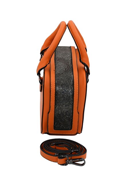 Morpelikan Women's Stylish Detailed Zippered Adjustable Cross Strap Orange Hand and Shoulder Bag