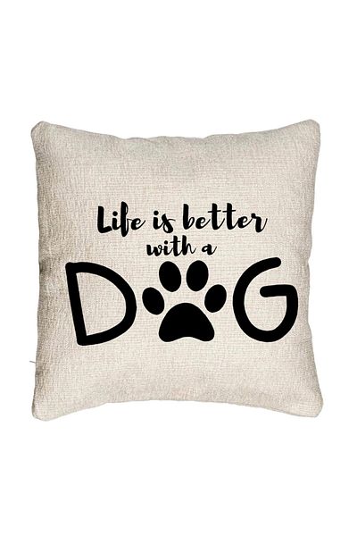 BEKZ Perna Decorativa Canapea, Model Life is better with a Dog, 40x40 cm, Cu fermoar