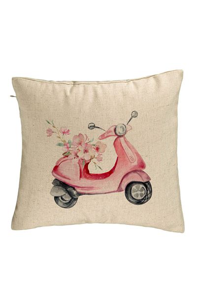 BEKZ Față de pernă, model trandafir, floare, bicicletă, 40x40 cm, bej
