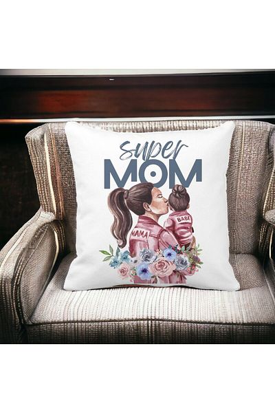 BEKZ Super Mom Babe Square Pillowcase, 40x40 Cm, White, Matte, Removable Cover