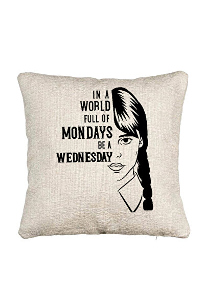 BEKZ Fata de perna Canapea, Model Wednesday Addams si Text, 40x40 cm, Cu fermoar