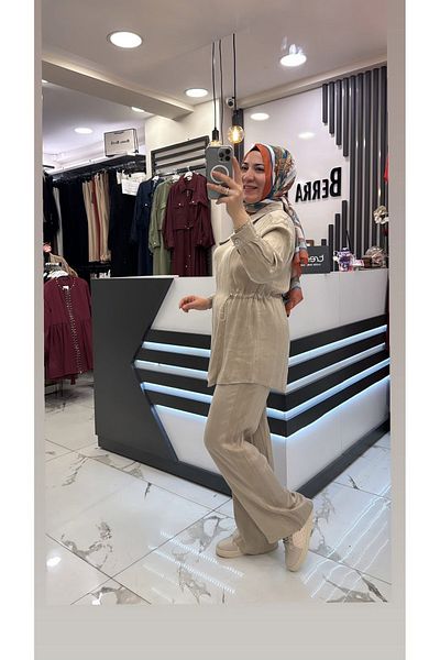 Loreen İpek Kupra Hijab Double Suit Beige