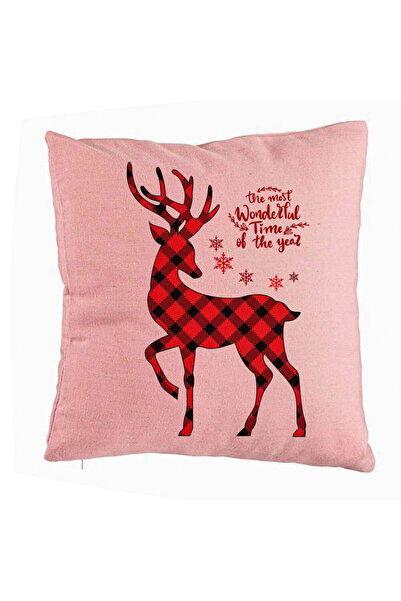 BEKZ Față de pernă de Crăciun cu reni și text 2, 40x40 cm, roz