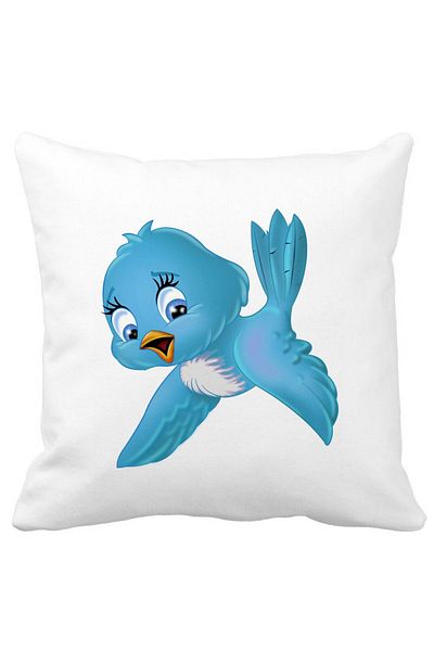 BEKZ Perna Decorativa Patrata TweetTweet, 40x40 cm, Alba, Mata, Husa Detasabila, Burduf