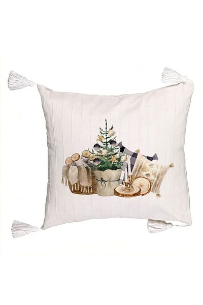 BEKZ Christmas themed fringed pillowcase, 17, 45x45 cm, Ecru, With zipper