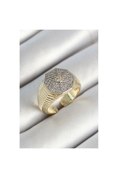Skygo Brass Octagon Figure Zircon Stone Gold Color Adjustable Women Ring - Tj-Byk3788