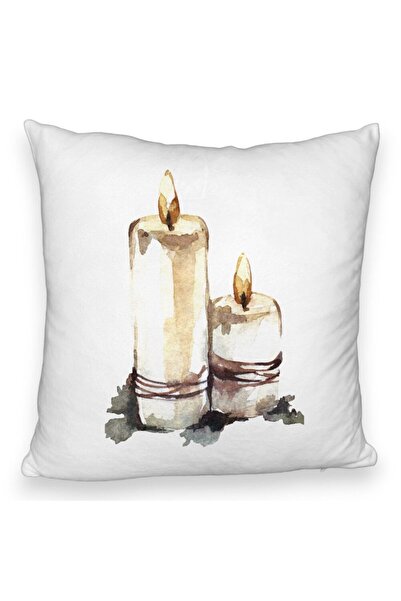 BEKZ Пухкава декоративна възглавница с коледна тематика, 1 свещ, 40x40 см, бя...