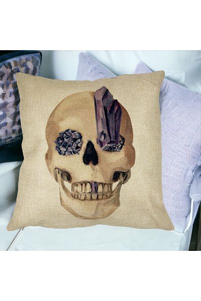BEKZ Perna Decorativa cu motiv Craniu de Halloween,1, 40x40 cm, Husa Detasabila, Burduf