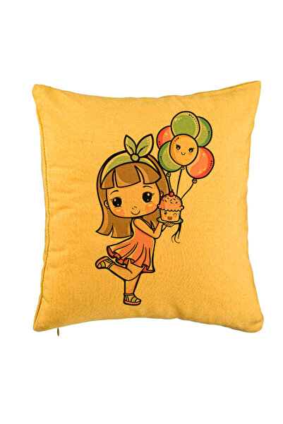 BEKZ Perna Decorativa, Model Happy Girl, 40x40 cm, Galben, Husa Detasabila, Burduf