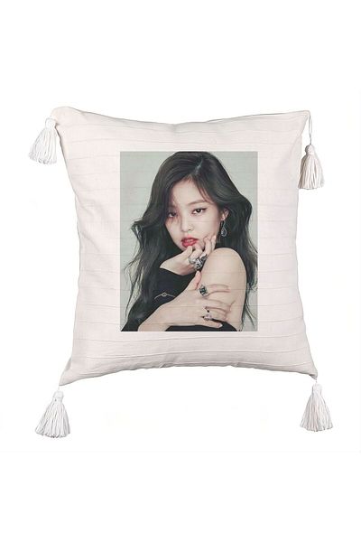 BEKZ BlackPink Jennie 1 Decorative Pillow with Fringes, 45×45 cm, With zipper