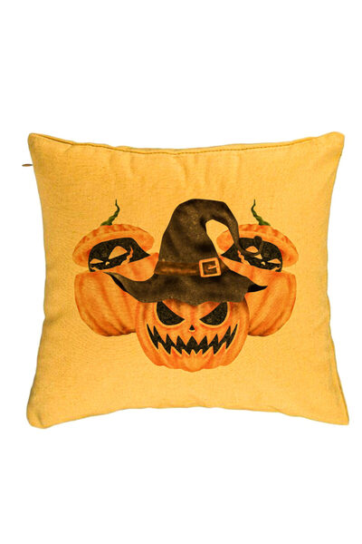 BEKZ Perna Decorativa cu motiv Dovleac de Halloween 3, 40x40 cm, Galben, Husa...