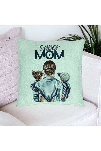 BEKZ Față de pernă, model Super Mom, 40x40 cm, verde mentă