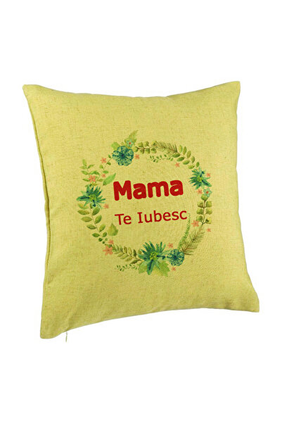 BEKZ Față de pernă, model Te iubesc, Mamă, 40x40 cm, verde