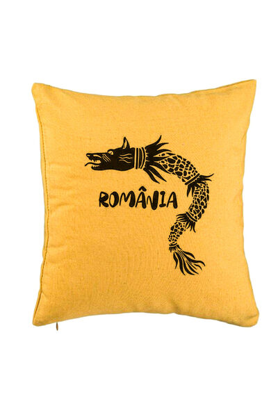 BEKZ Perna Decorativa, Model Lup Dacic Romania, 40x40 cm, Galben, Husa Detasa...