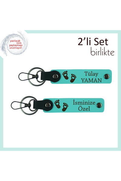 Miaju سلسلة مفاتيح جلدية للتخزين في ذكرى الخطوات الأولى، مجموعة شخصية بنمط قلب، فيروزي-فيروزي
