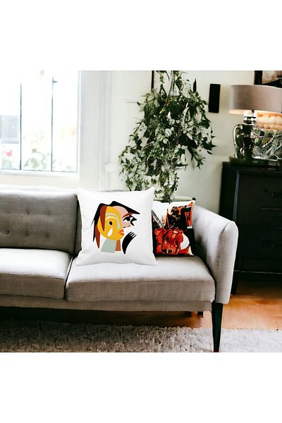 BEKZ Decorative Pillow, Picasso style 2.40x40 cm, White, Matte, Removable Cover, Bellows
