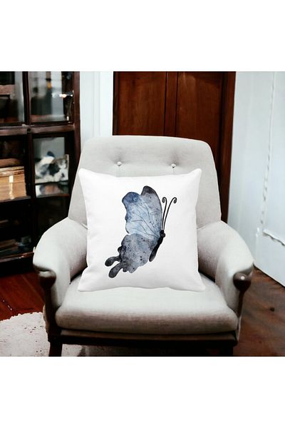BEKZ Decorative Pillow Butterfly 2, Blue and Black 40x40 cm, White, Matte, Removable Cover, Bellows