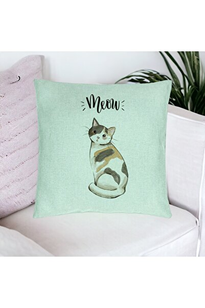 BEKZ Perna Decorativa, Model Meow, 40x40 cm, Verde Menta, Husa Detasabila, Bu...