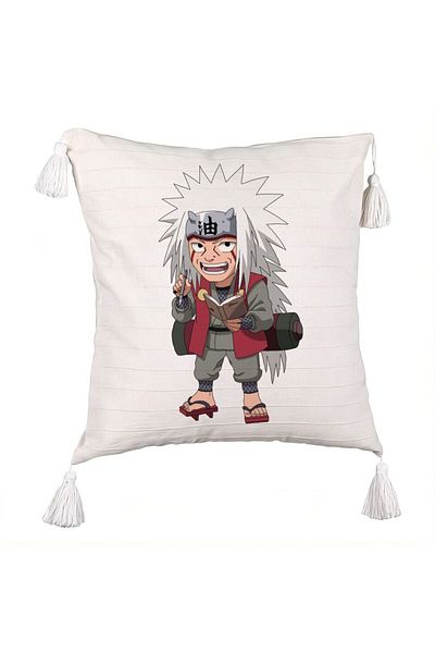 BEKZ Pillowcase with Fringes with Naruto Jiraiya, 45x45 cm, Ecru, With zipper