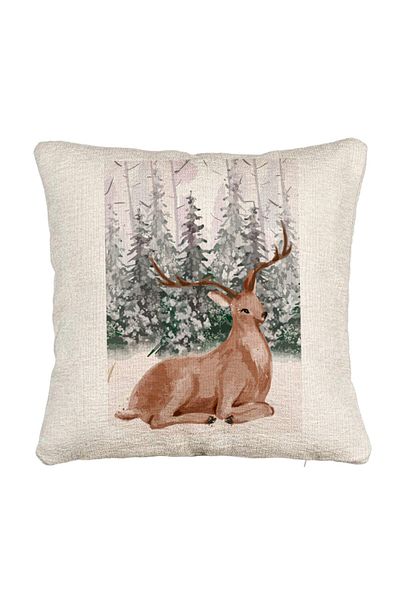 BEKZ Fata de perna Canapea cu tematica de Craciun, Cerb, 40x40 cm, Cu fermoar