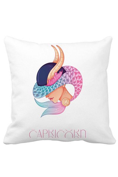 BEKZ Perna Decorativa, Zodia Capricorn, 40x40 cm, Alba, Mata, Husa Detasabila, Burduf