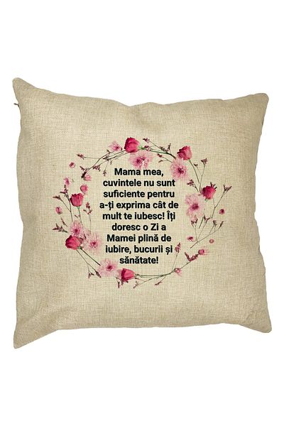 BEKZ Perna Decorativa cu Model pentru Mama cu text 40x40 cm, Husa Detasabila, Burduf