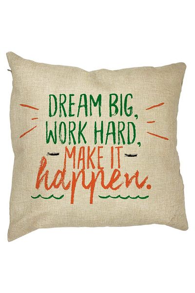 BEKZ Perna Decorativa Patrata Dream Big Work Hard Make it Happen, 40x40 cm, Husa Detasabila, Burduf