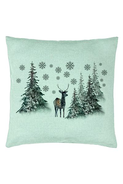 BEKZ Christmas Pillowcase, Landscape With Trees And Deer, 40x40 Cm, Mint Green