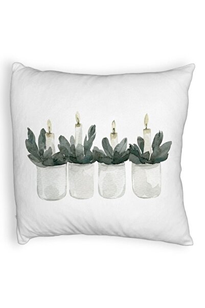 BEKZ Пухкава декоративна възглавница с коледна тематика, 2 свещи, 40x40 см, б...