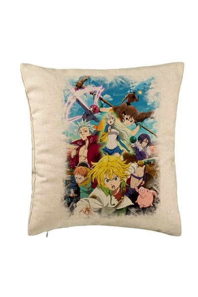 BEKZ Perna Decorativa cu Seven Deadly Sins, 40x40 cm, Bej, Husa Detasabila, Burduf