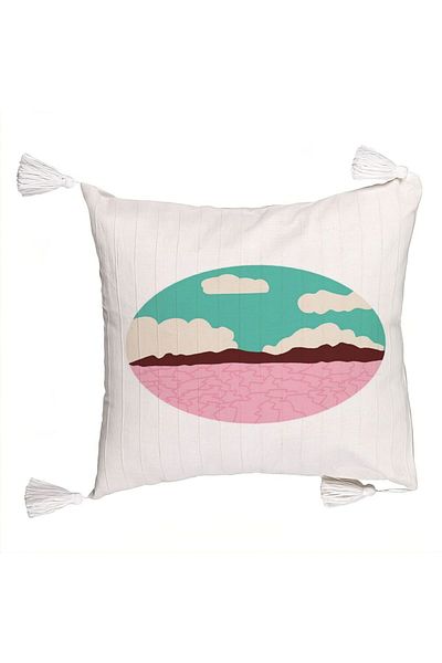 BEKZ Decorative Pillow with Fringes, Colorize Pattern, 45x45 cm, Ecru, With Zipper