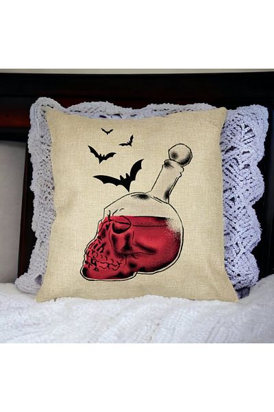 BEKZ Față de pernă cu motiv de craniu de Halloween cu sticlă 1, 40x40 cm