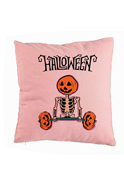 BEKZ Față de pernă cu motiv de schelet de Halloween, 40x40 cm, roz