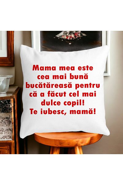 BEKZ Perna Decorativa, Model Pentru Mama Te iubesc 6,40x40 cm, Alba, Mata, Husa Detasabila, Burduf