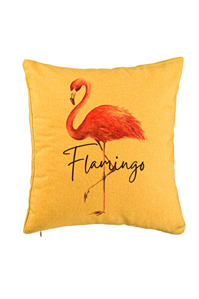 BEKZ Perna Decorativa, Model Flamingo, 40x40 cm, Galben, Husa Detasabila, Burduf