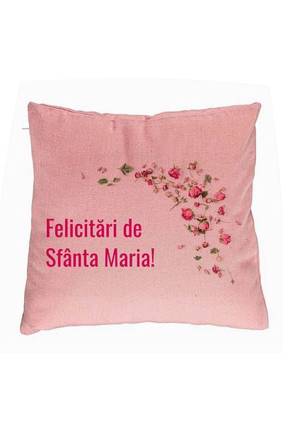 BEKZ Perna Decorativa, Model Felicitari de Sfanta Maria, 40x40 cm, Roz, Husa Detasabila, Burduf